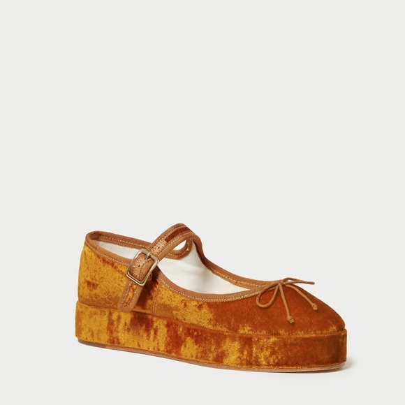 EUC Loeffler Randall Leah Ochre Brown Velvet Platform Mary Jane Flats Size 10 - Picture 2 of 7